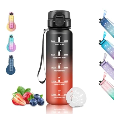 Abbildung von Grsta Trinkflasche, Trinkflasche 1 Liter, Sport, Auslaufsicher, für Kohlensäurehaltige Getränke, mit Motivierendem Slogan, Fitness, Camping, Yoga, Wandern