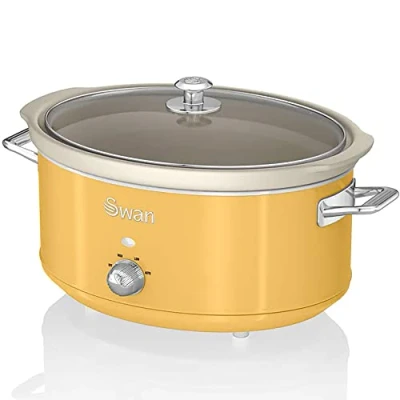 Abbildung von Swan Retro SF17031YELNEU Slow Cooker 6,5L Abnehmbarer Kochbehälter, PFOA und PTFE freier Keramischer Antihaft Behälter, 3 Temperaturstufen, Glasdeckel, Vintage Design, Gelb, 320W