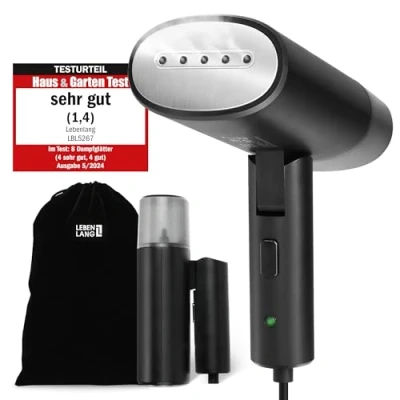 Abbildung von LEBENLANG Steamer Dampfglätter Reise Kompakt Faltbar &amp; Inkl. Set I Steam Iron Dampfbürste Dampfbügeleisen für Dampfglätten Bügeln im Urlaub Hand Reisesteamer mini handheld Travel Steamers
