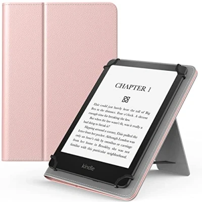 Abbildung von MoKo Universal Hülle Kompatibel mit 6 6,8 7 Zoll Fire Tablet/Kindle/Kobo/Voyaga/Sony Kindle Tablet E Reader, PU Schutzhülle Handschlaufe und Stabilem Kickstand Leichte Hülle, Roságold