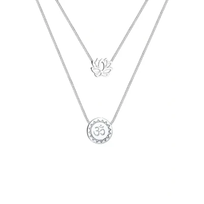 Abbildung von Elli Lotusblume OM Symbol YOGA Mantra Layer Halskette, Damen, Größe: 40, Silber