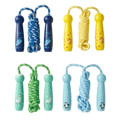 Abbildung von THE TWIDDLERS 4 Einstellbare Kinder Springseile mit Baumwollseil &amp; Natürlich Holzgriffen Tiermotiven, Farben (260cm) Stabil Farbenfroh Geschenk für Jungen Mädchen
