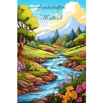 Abbildung von Landschafts Malbuch für Erwachsene mit Bergen, Flüssen, Wiesen, Meer, Wäldern und gemütlichen Häusern (Natur Malbücher schöne Blumen, atemberaubende Landschaften gemütliche Häuser)