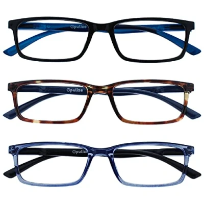 Abbildung von OPULIZE See Brille Blaulichtfilter 3er Pack Schmal Rahmen Federscharniere Verbessern Den Schlaf Computerbrille Gaming Entspiegelt Schwarz Herren Damen BBB9 123 +0.00
