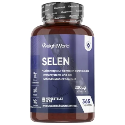 Abbildung von Selen 200µg 365 Tabletten Selenmethionin Für Schilddrüse, Immunsystem, Schutz vor oxidativem Stress, Haare &amp; Nägel (EFSA) Vegan Pure Selenium 1 Jahr Vorrat Männer Frauen maxmedix