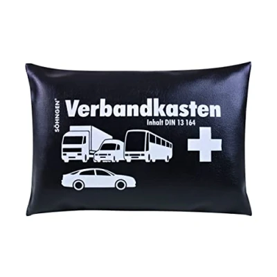 Abbildung von Söhngen KFZ Verbandskasten schwarz (Verbandskasten inkl. Füllung nach DIN 13164, 2x Mundschutzmasken, Größe ca. 300 x 220 60 mm, Tasche aus Kunstleder, Erste Hilfe)