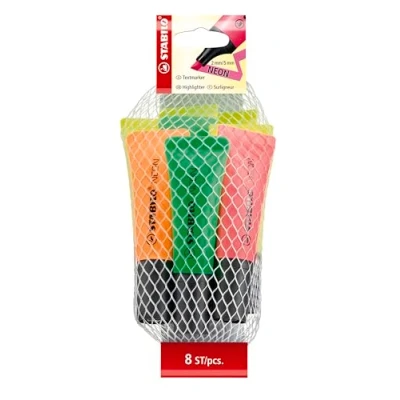 Abbildung von Textmarker STABILO NEON 8er Pack 4 x gelb, 2 grün, 1 orange, pink