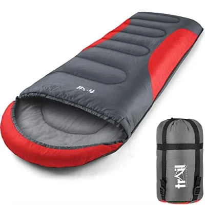 Abbildung von Trail Alpin Schlafsack mit Kapuze 250 g Schlafsack, 3 Jahreszeiten Schlafsack. Leicht, kleines Packmaß und Kompressionssack (Rot)