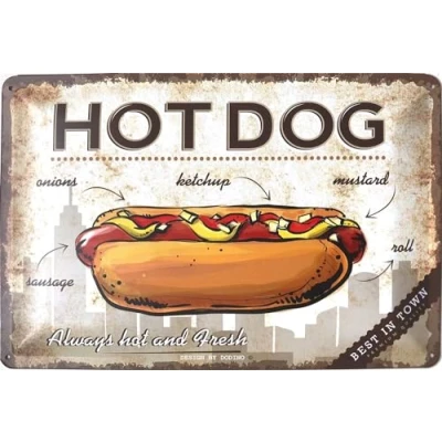Abbildung von DODINO 20x30cm retro blechschilder Hot DOG Dogs Best In Town Blechschild Fast Food Vintage Metallschilder Blech Lustige Wandkunst dekor Für Restaurant