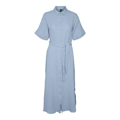 Abbildung von Vero Moda Women&#039;s VMNATALI NIA 2/4 Calf Shirt Dress WVN Kleid, Skyway, M