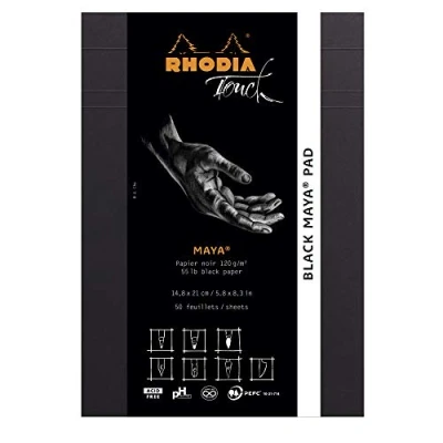 Abbildung von Rhodia 116110C Black Maya pad A5, 16 x 21 cm, 50 Blatt, mikroperforiert und heraustrennbar, blanko, 120g, schwarz, 1 Stück