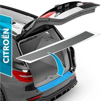 Abbildung von uProtect Auto Ladekantenschutz Folie für Citroën Berlingo 2 (II) I 2015 2018 Stoßstangenschutz, Kratzschutz, Lackschutzfolie Carbon Optik Selbstklebend