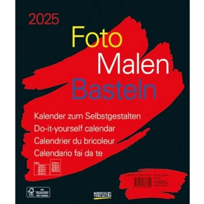 Abbildung von Foto Malen Basteln Bastelkalender schwarz groß 2025: Fotokalender zum Selbstgestalten. Do it yourself Kalender mit festem Fotokarton. Format: 30 x 35 cm