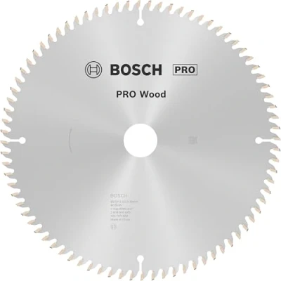 Abbildung von Bosch 1x PRO Wood Kreissägeblatt für Netz Kapp‑ und Gehrungssägen (für Weichholz, Hartholz, Ø mm, Professional Zubehör Kapp Gehrungskreissäge)