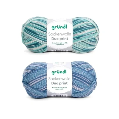 Abbildung von Gründl Sockenwolle Duo Strickset aus 2 x 100 g Sockengarn (75% Schurwolle (superwash), 25% Polyamid) + Anleitung, blau