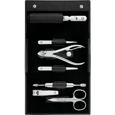 Abbildung von ZWILLING Maniküreset (7 Teilig, Pediküreset, Reise Etui Set, Nagelpflege, Echtleder), Edelstahl Poliert, Schwarz