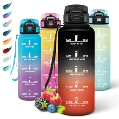 Abbildung von Motswedi Trinkflasche mit Strohhalm, 1.5L BPA Frei, Sport, Auslaufsicher, Wasserflasche, Kohlensäure Geeignet, Trinkflaschen, Flasche für Schule, Outdoors, Schwarz und Rot