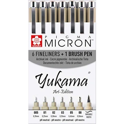 Abbildung von Yukama Sakura Pigma Art Edition, 6 Micron Fineliner + 1 Brush Pinselstift, Schwarz