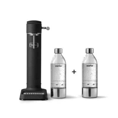 Abbildung von Aarke Carbonator 3, Wassersprudler aus Edelstahl mit 2 x BPA frei Flaschen, Mattschwarz Finish