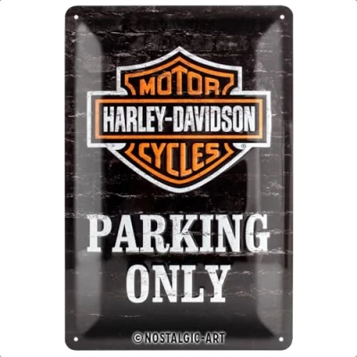 Abbildung von Nostalgic Art Retro Blechschild, Harley Davidson Parking Only Geschenk Idee für Motorrad Fans, aus Metall, Design, 20 x 30 cm, Vintage Dekoration