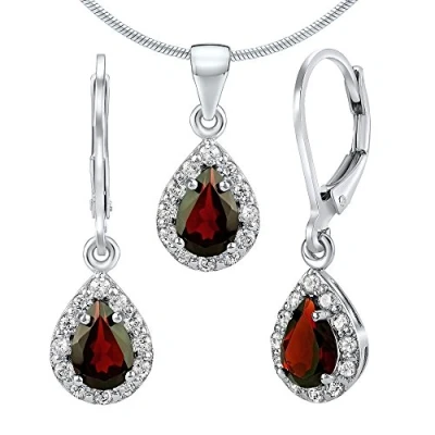 Abbildung von SILVEGO Damen Schmuck Set aus 925 Sterling Silber mit echtem Granat