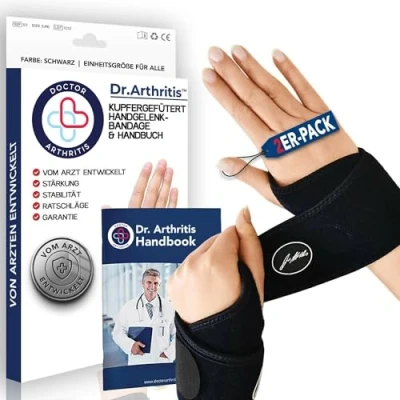 Abbildung von Dr. Arthritis Von Ärzten Entworfen, Leichte Handgelenk Bandage, Handgelenkstütze/Sehnenscheidenentzündung Bandage/Karpaltunnel Schiene, Handbandage Rechts/Links [Schwarz, Paar]