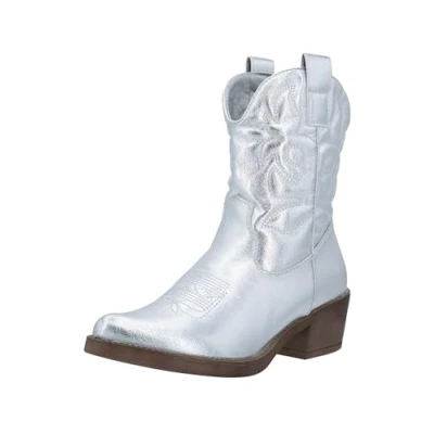 Abbildung von Elara Damen Stiefeletten Cowboy Boots Chunkyrayan DES952 Silver PU 39