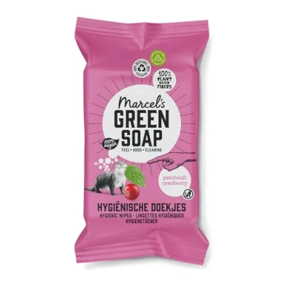 Abbildung von Marcel&#039;s Green Soap Hygienische Feuchttücher Biologisch abbaubare Tücher Patchouli &amp; Cranberry Auf Pflanzenbasis Umweltfreundliche Reinigungstücher Packung mit 60 Stück
