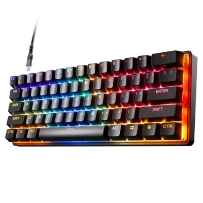 Abbildung von SteelSeries Apex Pro Mini HyperMagnetic Gaming Tastatur Die weltweit schnellste Anpassbares Ansprechverhalten 60% Formfaktor RGB PBT Keycaps USB C Englisch QWERTY