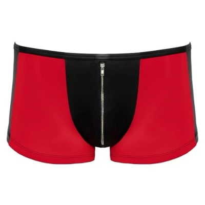 Abbildung von Orion Herren Pants erotische Boxer Shorts für Männer, mit Front Reißverschluss, schmalen Gummi Bund, Matt Look, eng anliegend, schwarz/rot