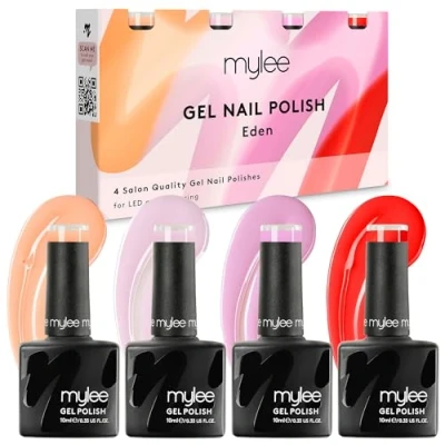 Abbildung von Mylee Gel Nagellack 4x10ml [Eden Quad] UV/LED, Maniküre, Pediküre, für professionellen Gebrauch im Salon sowie zu Hause [Frühling/Sommer 2024] Lang anhaltend und mühelos aufzutragen