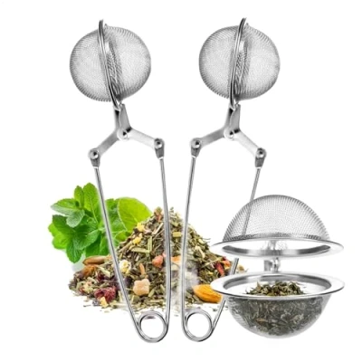 Abbildung von Wilhelm Sell® 2x Teesieb aus rostfreiem Edelstahl Tee Ei in Kugelform leicht zu reinigende Siebzange für losen Tee, Gewürze und Kräuter feinmaschiger Teefilter (2 Stück)