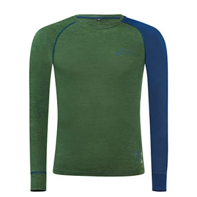 Abbildung von Black Crevice Herren Langarmshirt aus Merino Wolle in M Forest Green/Steel Blue I Funktionsshirt atmungsaktiv Funktionsunterwäsche Base Layer Long Sleeve Skiunterwäsche