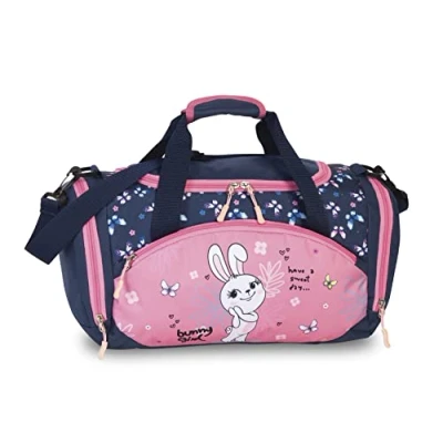 Abbildung von Umhängetasche Sporttasche für Mädchen Kinder Reisetasche mit Hase Bunny 14,2 Liter 35 x 22 18,5 cm, blau/rosa