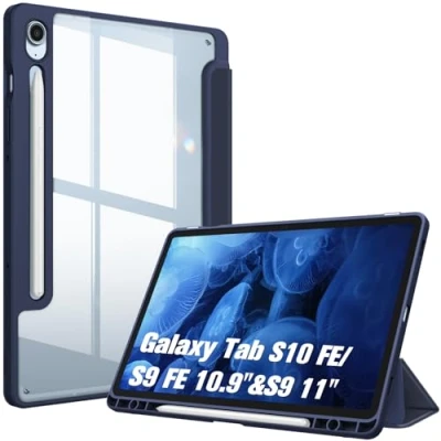 Abbildung von Fintie Hybrid Hülle für Samsung Galaxy Tab S9 FE 10.9 Zoll/Tab 11 Zoll 2023 Tablet mit Stifthalter Stoßfeste Schutzhülle transparenter Hartschale auf der Rückseite, Dunkelblau