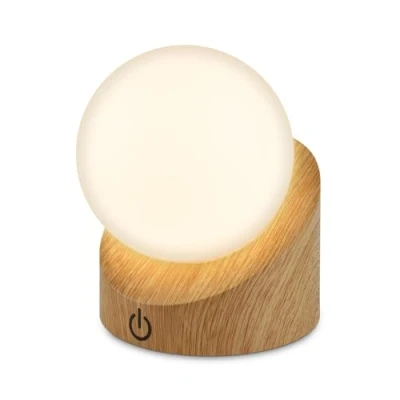 Abbildung von BRILONER Mini LED Tischlampe kabellos IP54 mit Touch, dimmbar in Stufen, Akku &amp; Lichtquelle tauschbar, Nachttischlampe, Kugel, Lampe, Tischleuchte, Outdoor 10x8x9 cm, Holzoptik
