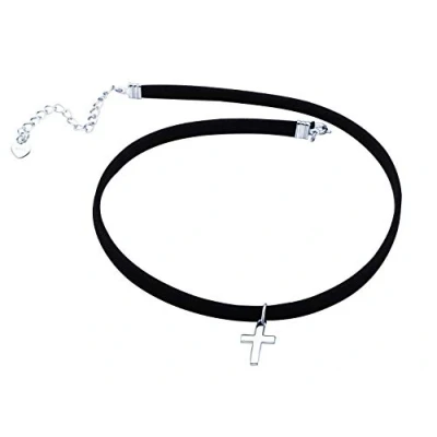 Abbildung von Yumilok Frauen Damen Mädchen Choker Kette Halskette mit Kreuz Anhänger Halsband Schwarz Seil Leder
