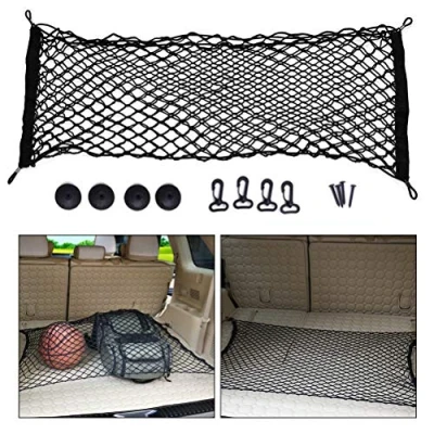 Abbildung von BUYGOO Kofferraum Netz Auto Gepäcknetz Elastisch Nylon Kofferraumnetz Netztasche Schutznetz mit 4 Haken 90 130 x 40cm Organizer für Van SUV
