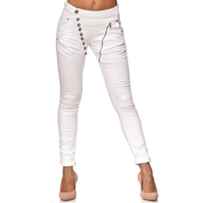 Abbildung von Elara Damen Jeans Boyfriend Baggy Knopfleiste Weiß Chunkyrayan EL05 9 White 38/M
