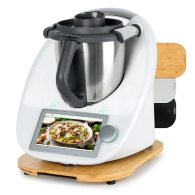 Abbildung von PUERSI Gleitbrett für Thermomix TM6/TM5, 2te Generation, Brett mit Rollen, Leicht Gleitendes Bambus Rollbrett/Slider