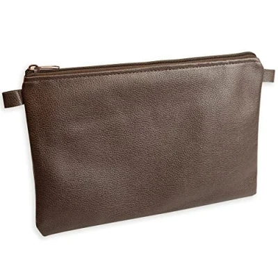 Abbildung von effektivo Banktasche mit Reißverschluss, Kunstleder braun, 27 x 17 cm, passend für Dokumente bis DIN A5