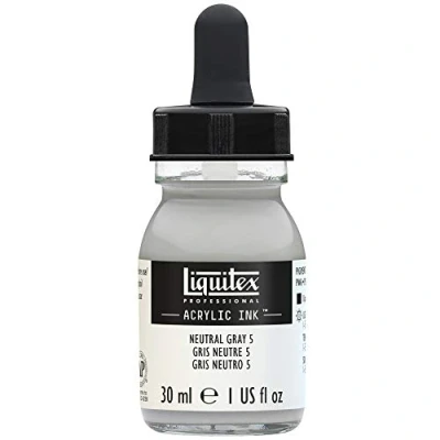 Abbildung von Liquitex 4260599 flüssige Professional Acrylfarben Ink, Tusche, 30 ml, hochpigmentierte Airbrushfarbe, neutralgrau nummer 5