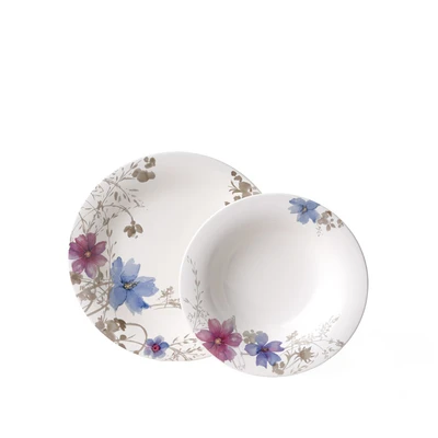 Abbildung von Villeroy &amp; Boch Mariefleur Gris Basic Tafel Set, 12 TLG., Premium Porzellan, spülmaschinen , mikrowellengeeignet, weiß/bunt
