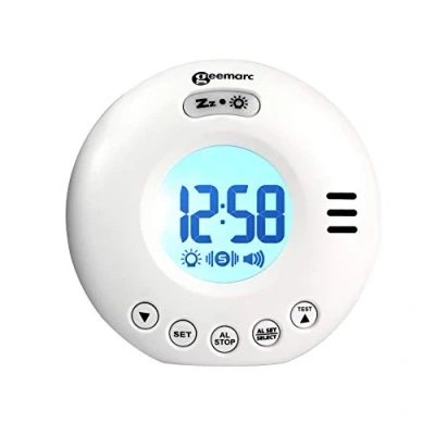 Abbildung von Geemarc Wake &#039;N&#039; Shake Voyager Reisewecker mit starkem 75dB Alarm, Blitzlicht und integriertem Vibrationsalarm für Personen tiefem Schlaf Batteriebetrieben Weiß