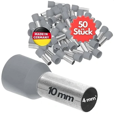 Abbildung von 50 Stück Kalitec AE410GRSB Aderendhülsen isoliert 4,0mm² 10mm lang grau I Made in Germany Industriequalität