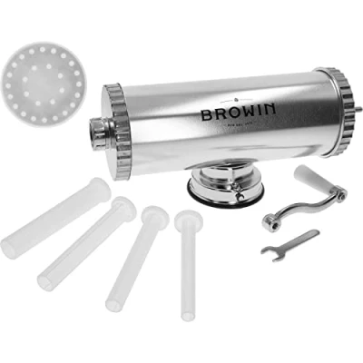 Abbildung von BROWIN® Manuell Wurstfüller aus Edelstahl 311020 2,5 kg horizontale Wurstmaschine Wurstfüllmaschine für Küche und Restaurants Wurstpresse Machine hausgemachte Wurst, Cevapcici &amp; Cannelloni