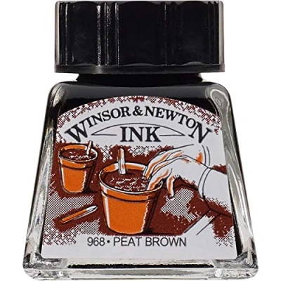 Abbildung von Winsor &amp; Newton 1005469 Drawing Inks Zeichentusche für Kalligraphen, Illustratoren, Grafikern, Künstler wasserbeständige Farben, herrvorragender Transparenz, 14ml Flasche Lehmbraun