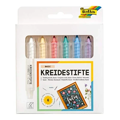 Abbildung von folia 370609 Kreidestifte Set Basic, 6 Kreidemarker sortiert in verschiedenen Farben, zum Malen auf Tafel, Glas, Papier und anderen glatten Oberflächen
