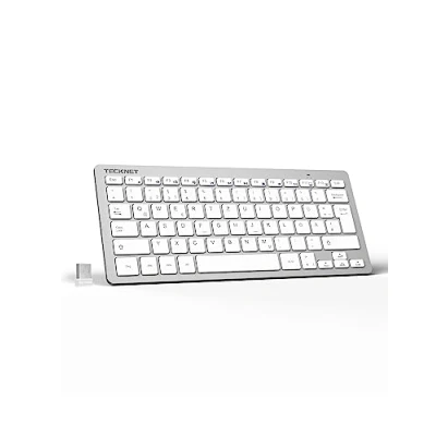 Abbildung von TECKNET Slim Kabellose Tastatur, Deutsches Layout QWERTZ, 2.4 GHz, 78 Tasten Mini Wireless Tastatur mit Nano USB Empfänger für Windows 11/10/8/7/Vista/XP and Android Smart TV Silber