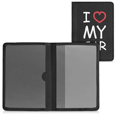 Abbildung von kwmobile Fahrzeugschein Hülle mit Kartenfächern Kunstleder Etui Tasche Zulassungsbescheinigung I Love My car Weiß Rot Schwarz